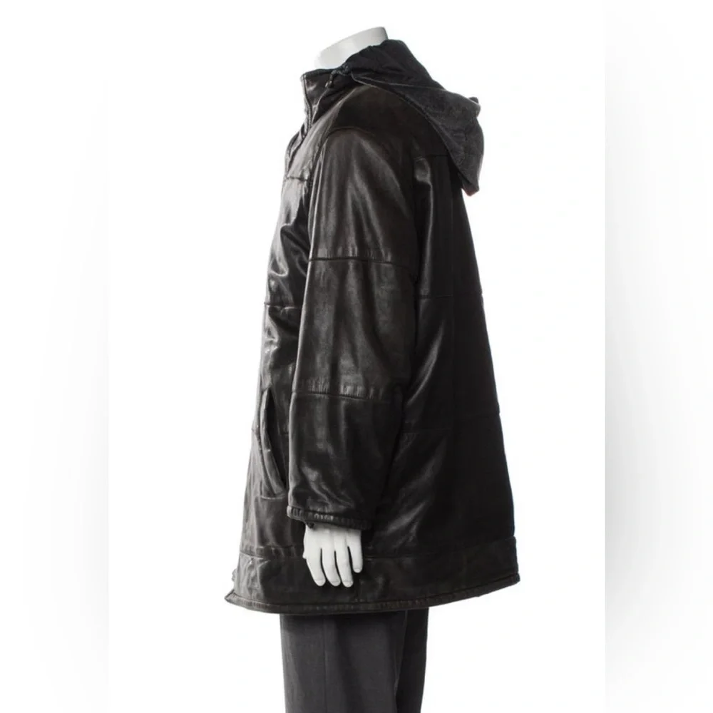 Salvatore Ferragamo Vintage 2000 Black Leather Reversible Puffer Coat IT50/US40